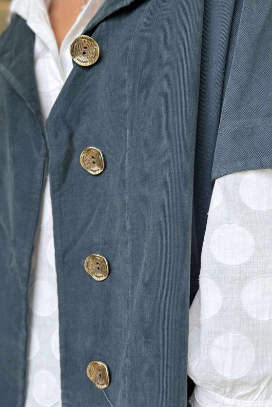 Made in Italy Cooper Needlecord Cap Sleeve Jacket Charcoal